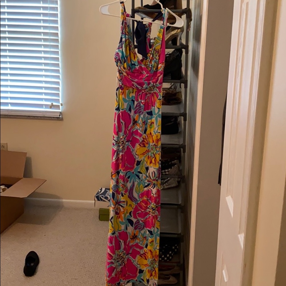 Lilly Pulitzer maxi dress with navy bow